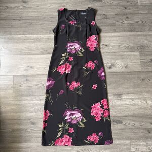 Sag Harbor Vintage 90s Floral Sleeveless Maxi Dress Black Pink Purple - Size 8